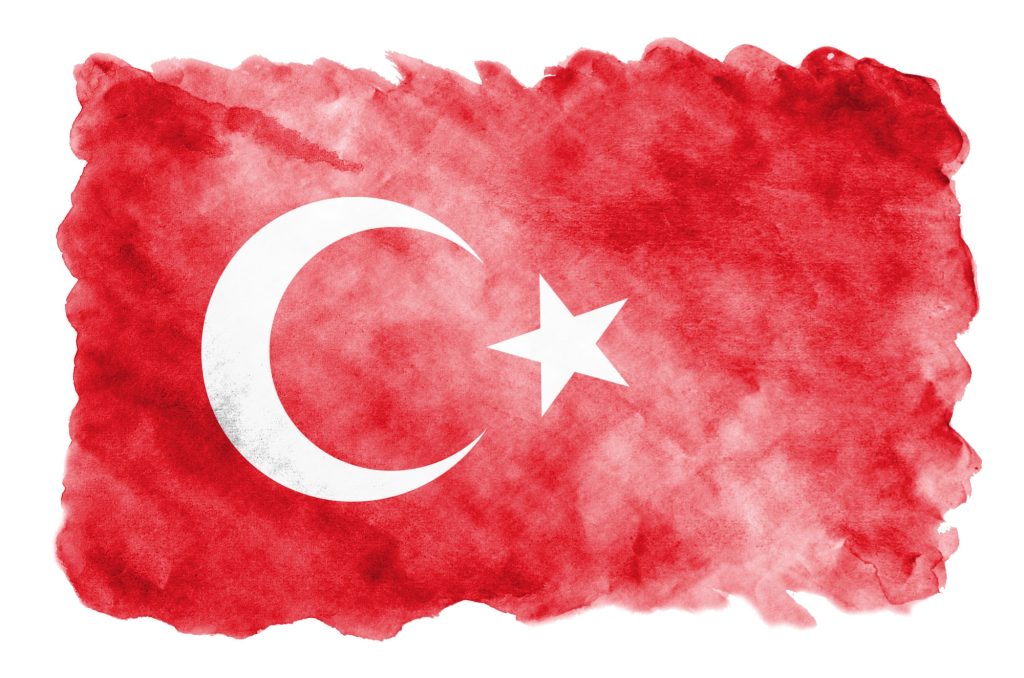 Turkey flag is depicted in liquid watercolor style isolated on white background
