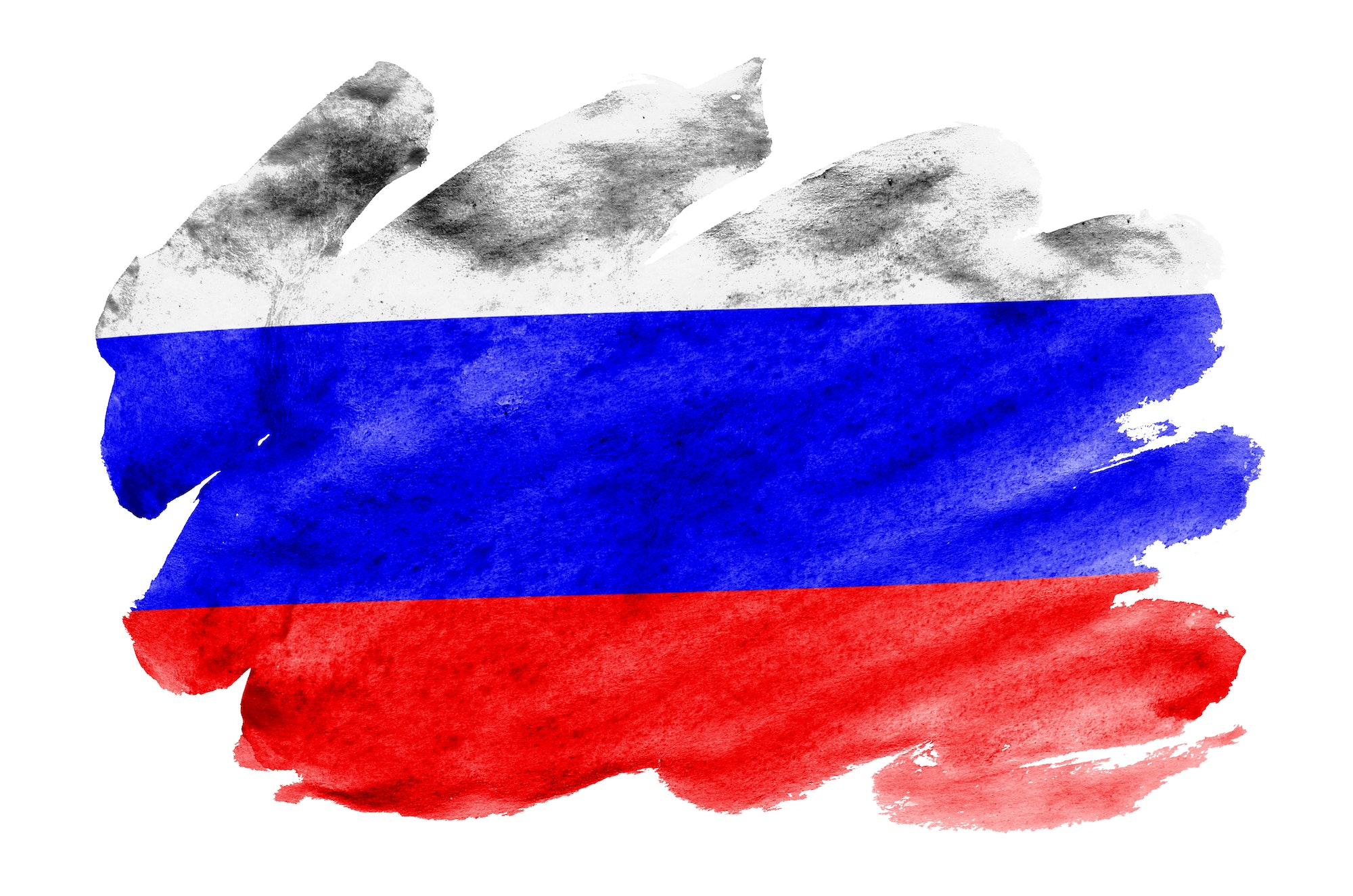 Russia flag is depicted in liquid watercolor style isolated on white background