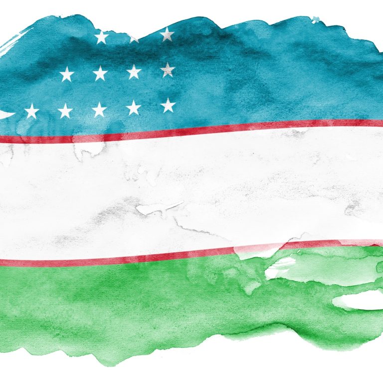 Uzbekistan flag is depicted in liquid watercolor style isolated on white background